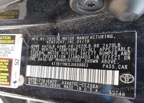 2018 Toyota Camry Se from USA, damaged, VIN 4T1B11HKXJU609863